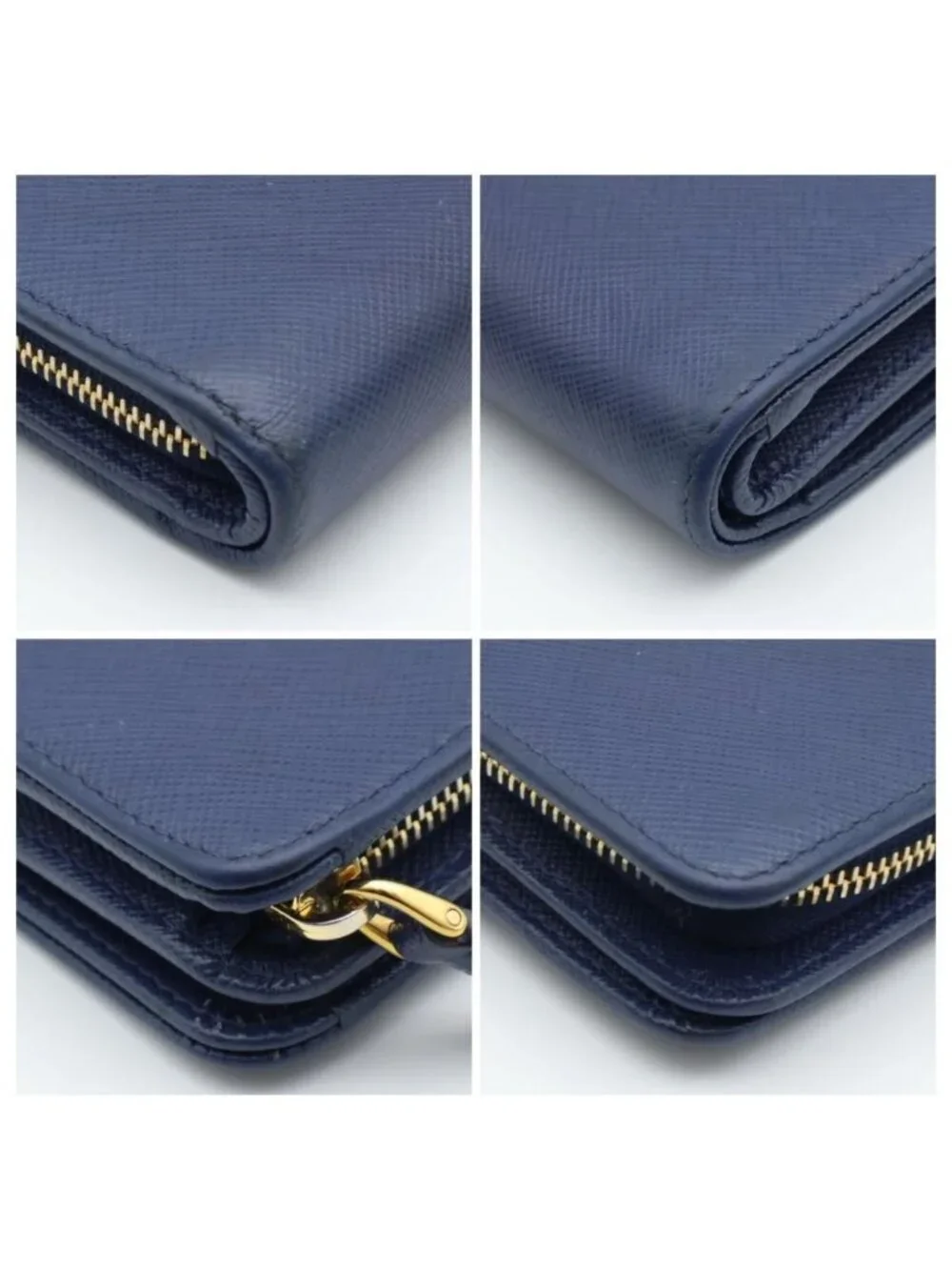 Prada Metal Logo Bifold Wallet L-shaped Zip Saffiano